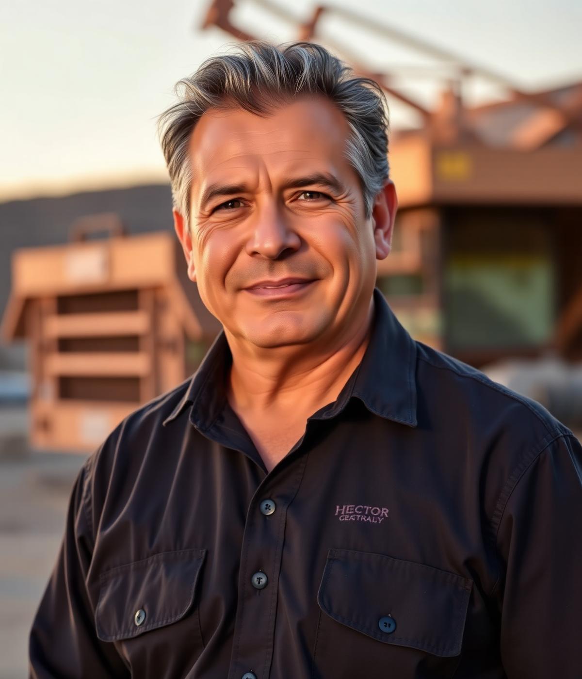 Portrait of Hector Flores, founder of Golden Age Mining Group, at a mining site